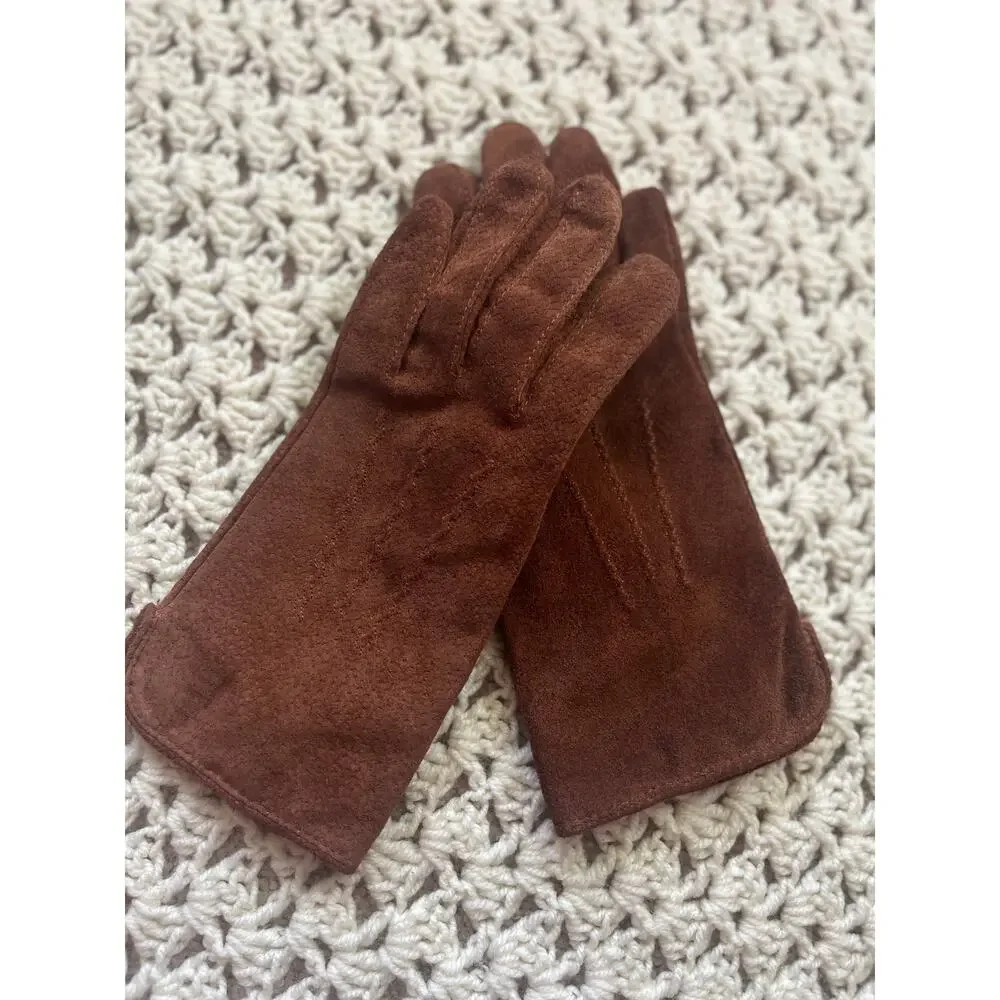 Vintage 90s Brown Suede Gloves Short Leather Western Size Medium